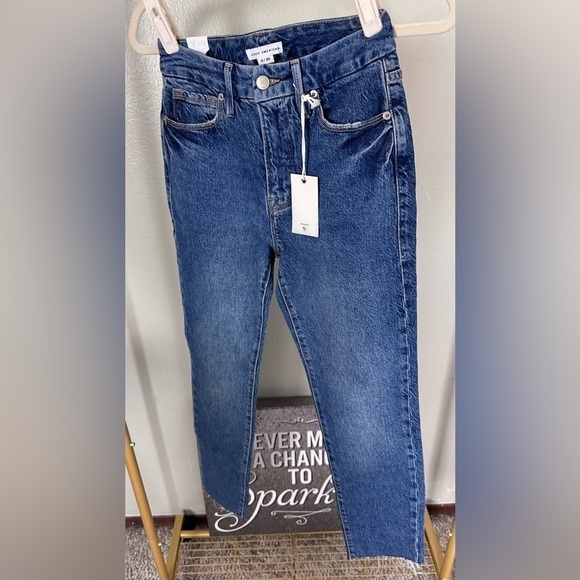 Good American Good Classic Jeans Crop Raw Hem Blue940 Size 0/25 NWT - Picture 5 of 10
